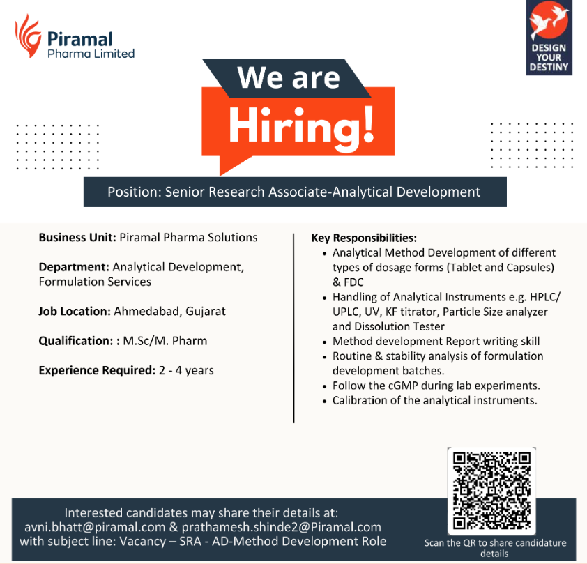 Freshers Needed In Analytical Development & Formulation Services At Piramal Pharma Solutions