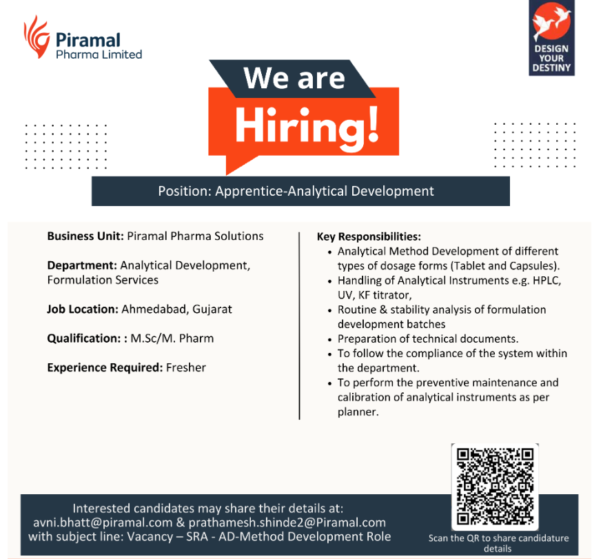 Freshers Needed In Analytical Development & Formulation Services At Piramal Pharma Solutions