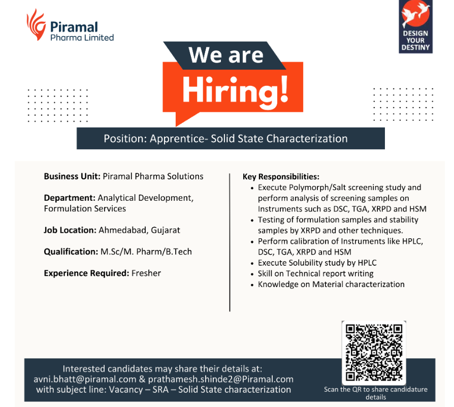 Freshers Needed In Analytical Development & Formulation Services At Piramal Pharma Solutions