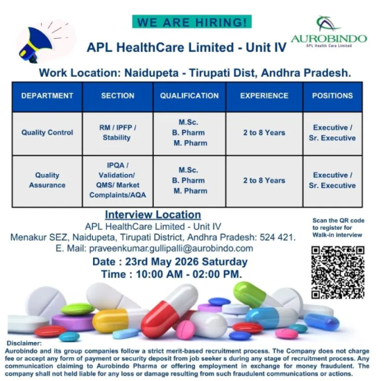 Aurobindo Pharma Hiring For Quality Control & Quality Assurance Aurobindo Pharma Hiring For Quality Control & Quality Assurance