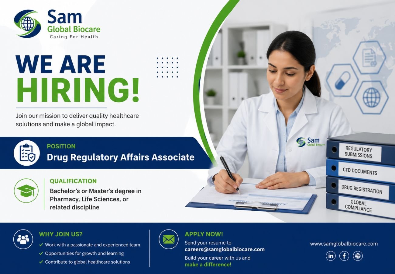 Sam Global Biocare Hiring For Drug Regulatory Affairs Associate