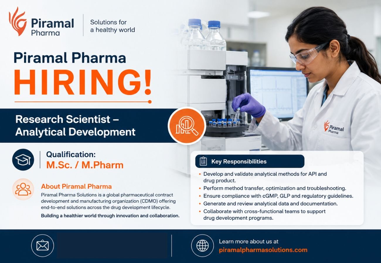 Piramal Pharma Hiring For Research Scientist – Analytical Development