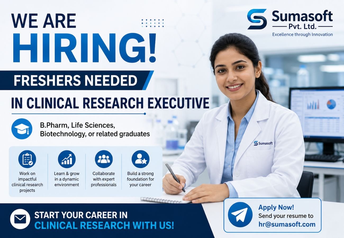Freshers Needed In Clinical Research Executive At Sumasoft Pvt. Ltd
