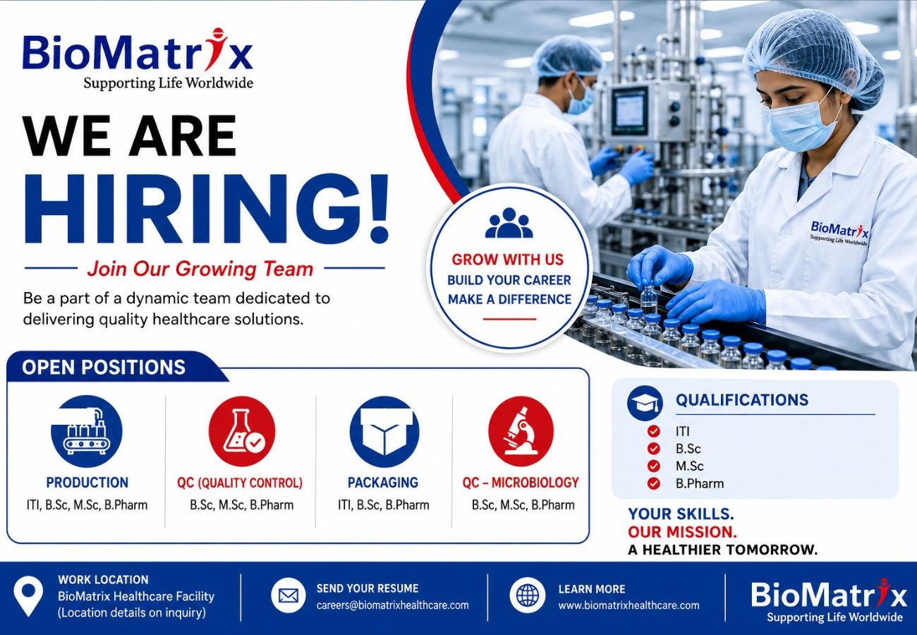 BioMatrix Healthcare Hiring For Production, QC, Packaging, QC-Microbiology