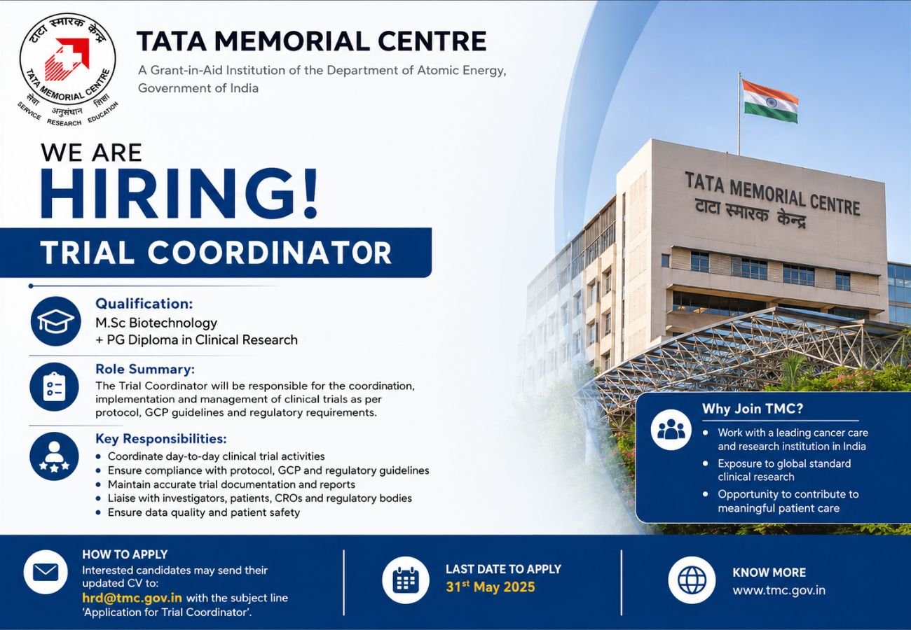 Tata Memorial Centre Hiring For Trial Coordinator