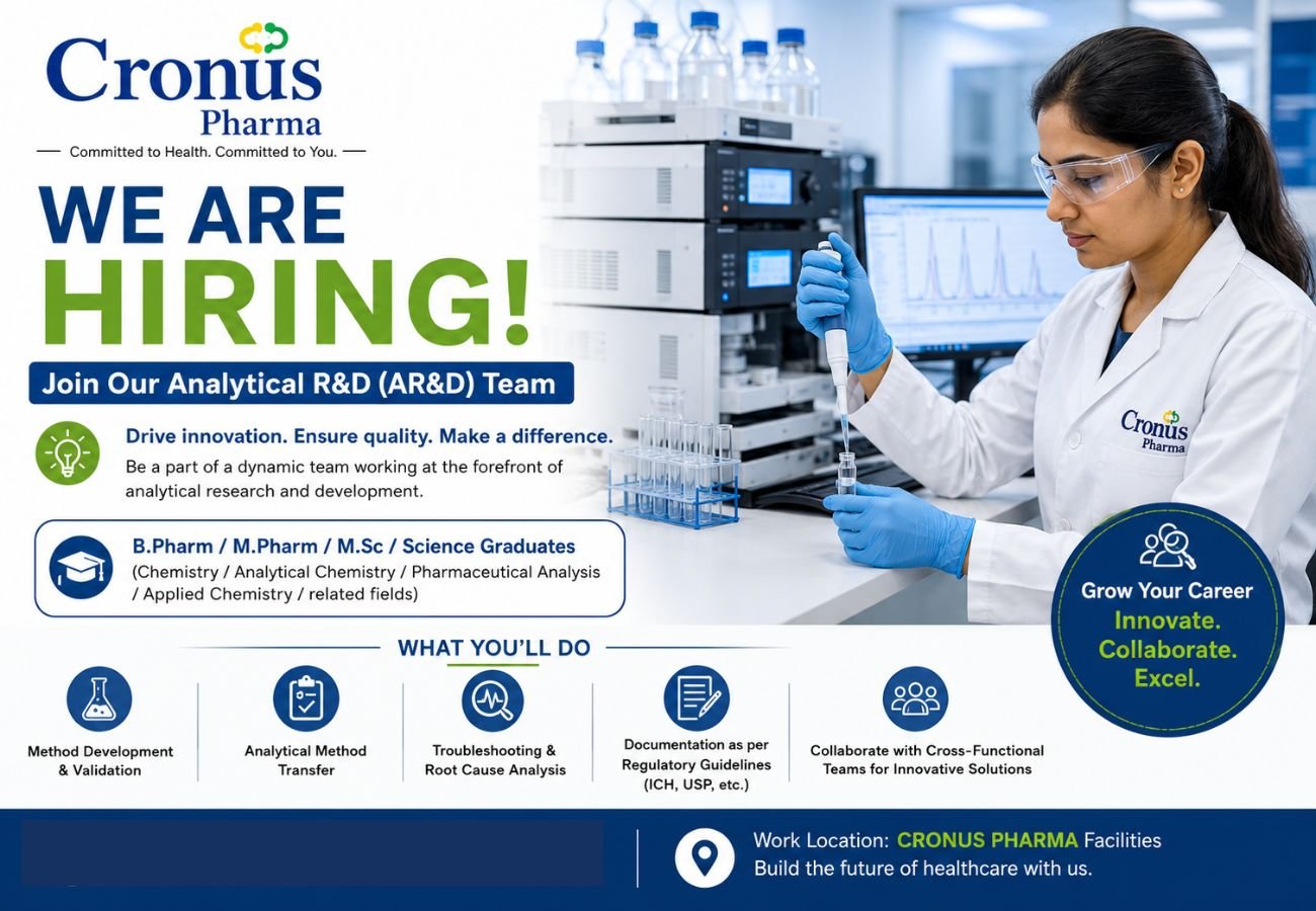 Cronus Pharma Hiring For Analytical R&D (AR&D)