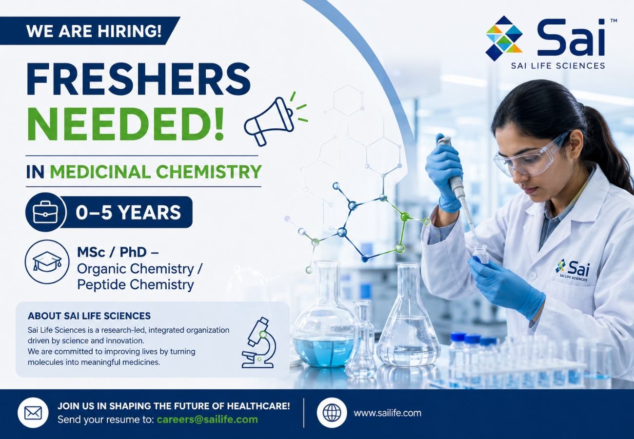 Freshers Needed In Medicinal Chemistry At Sai Life Sciences