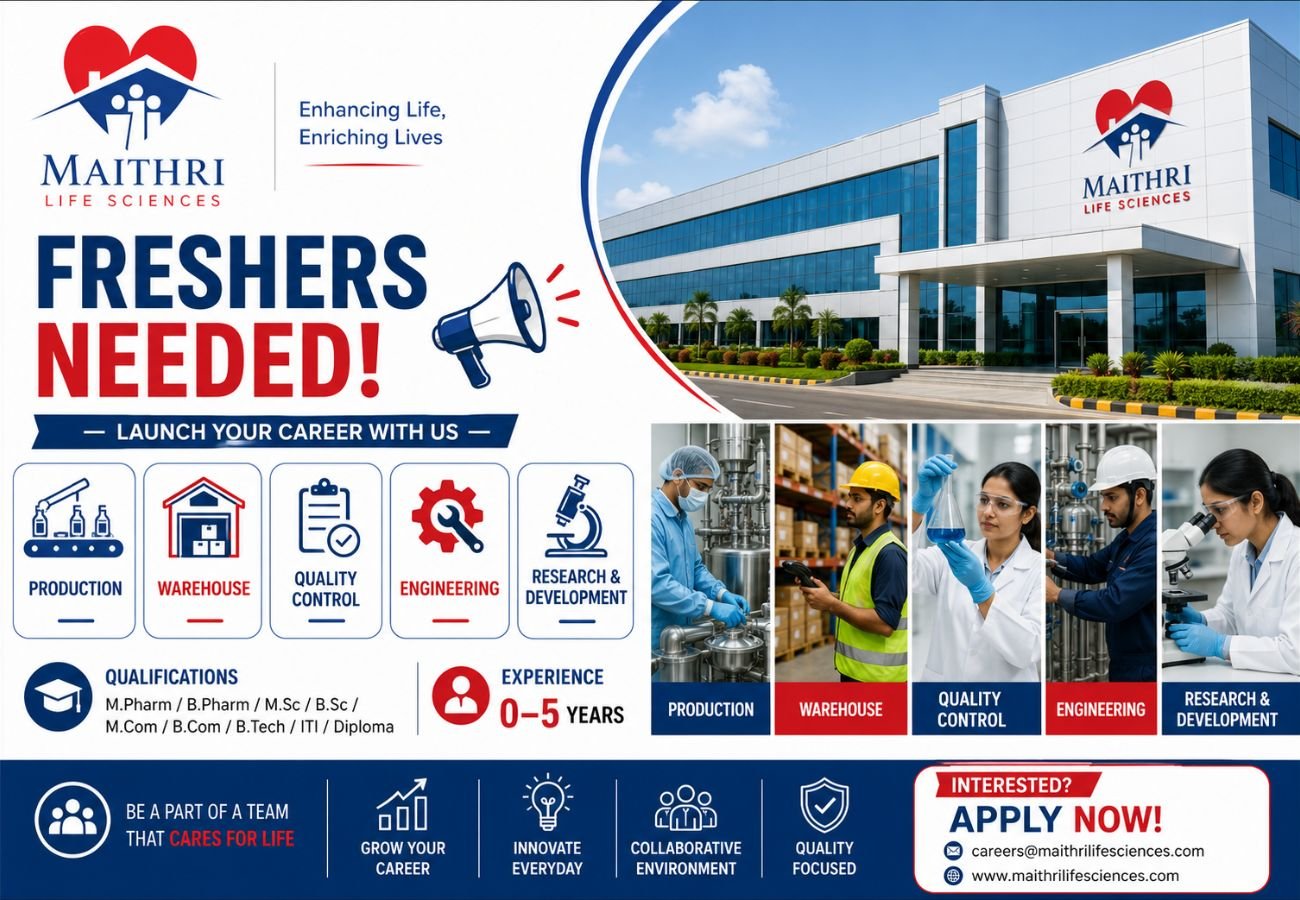 Freshers Needed In Production / Warehouse / Quality Control / Engineering / Research & Development At Maithri Life Sciences