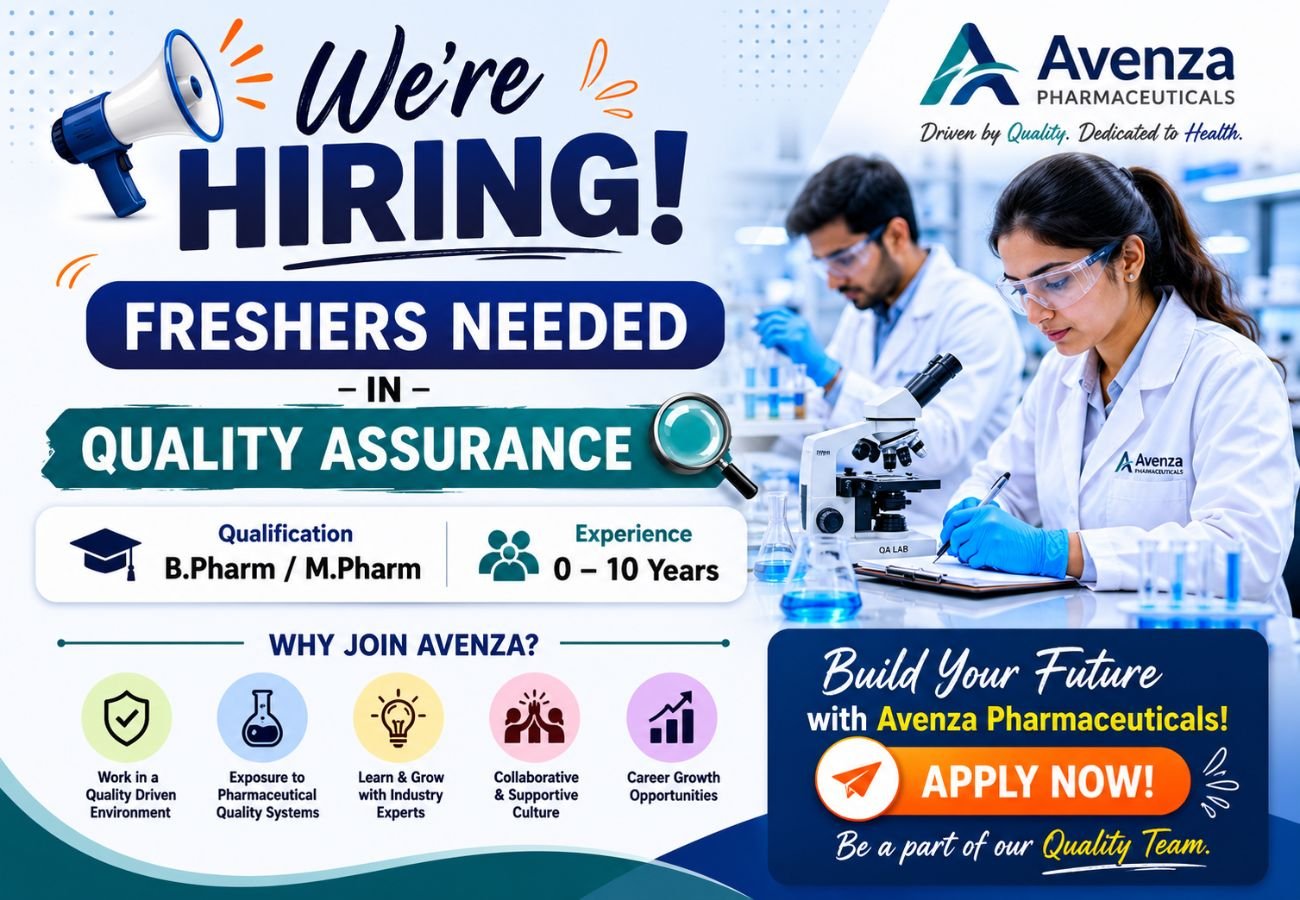 Freshers Needed In Quality Assurance At Avenza Pharmaceuticals
