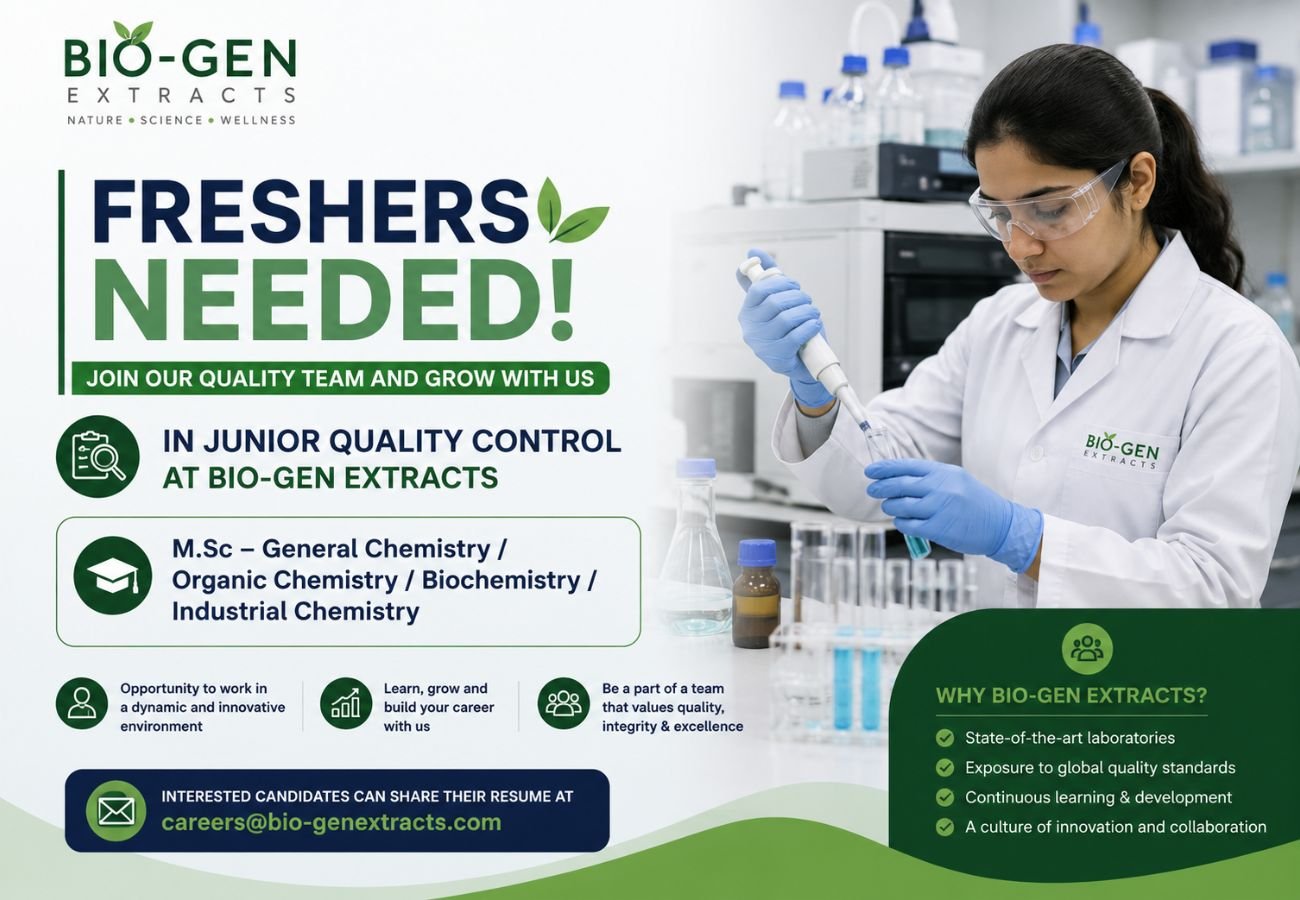 Freshers Needed In Junior Quality Control At Bio-gen Extracts
