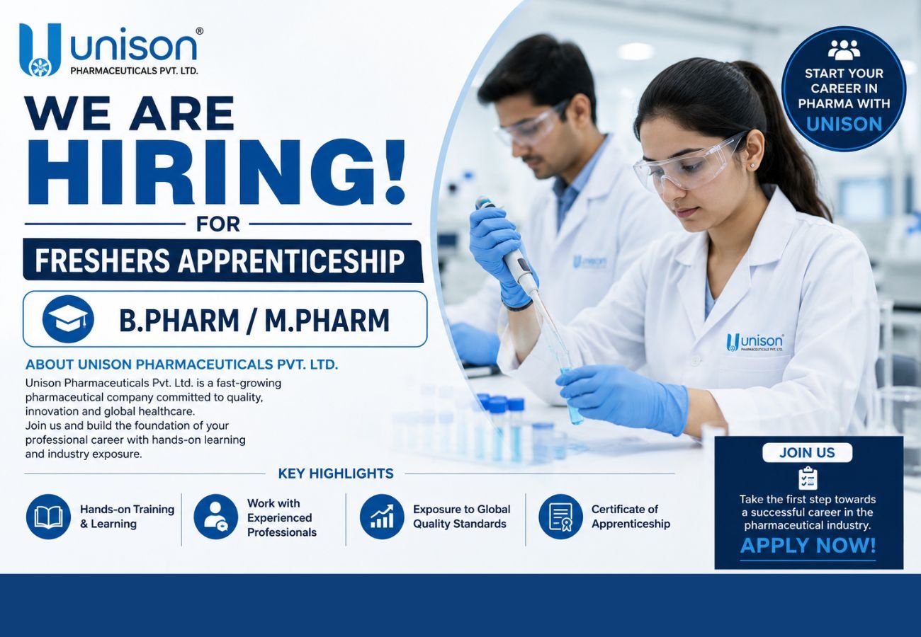 Unison Pharmaceuticals Pvt Hiring For Freshers Apprenticeship