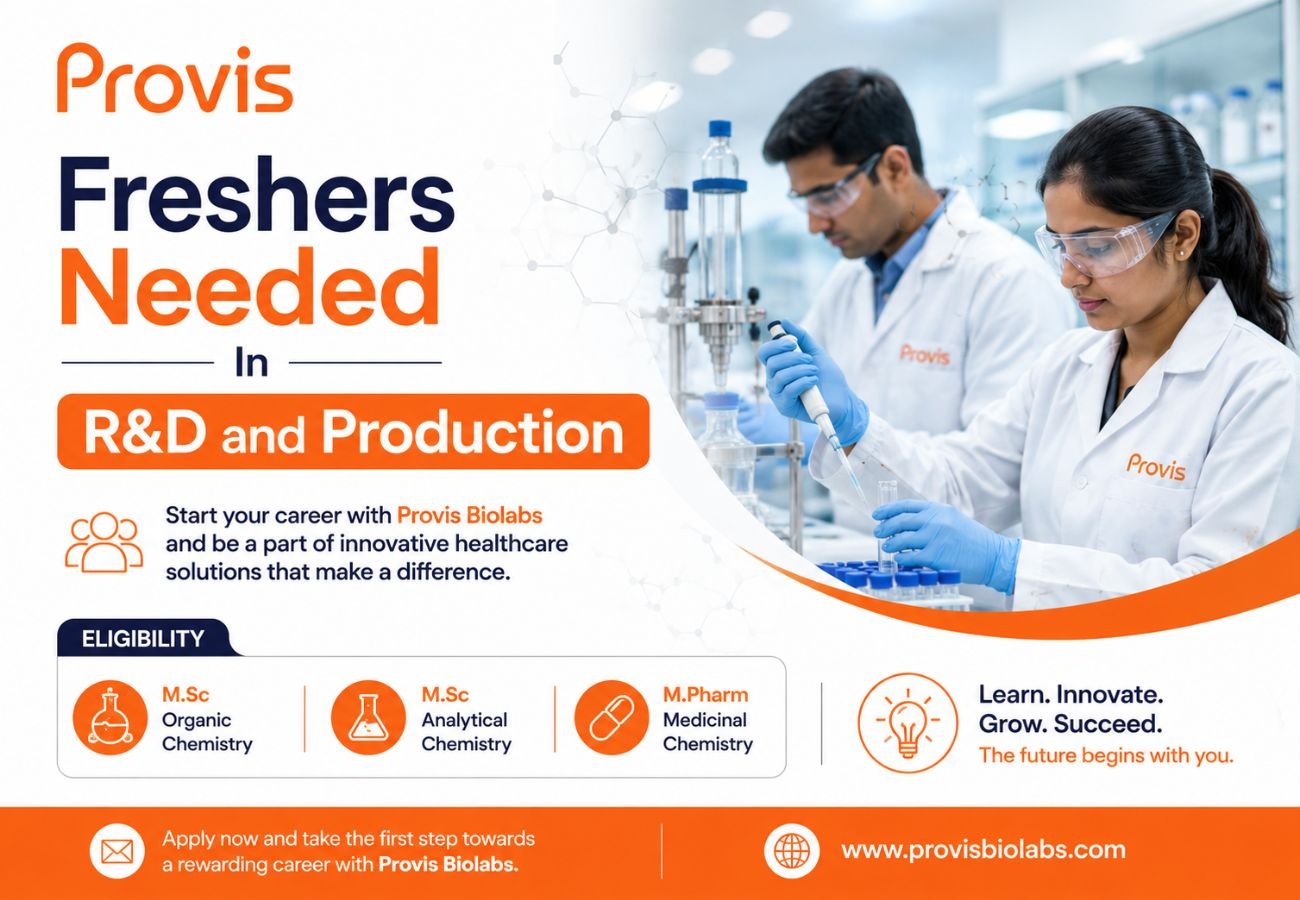Freshers Needed In R&D and Production At Provis Biolabs