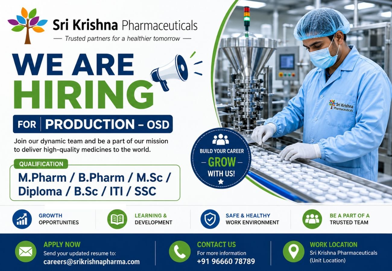 Sri Krishna Pharmaceuticals Hiring For Production – OSD