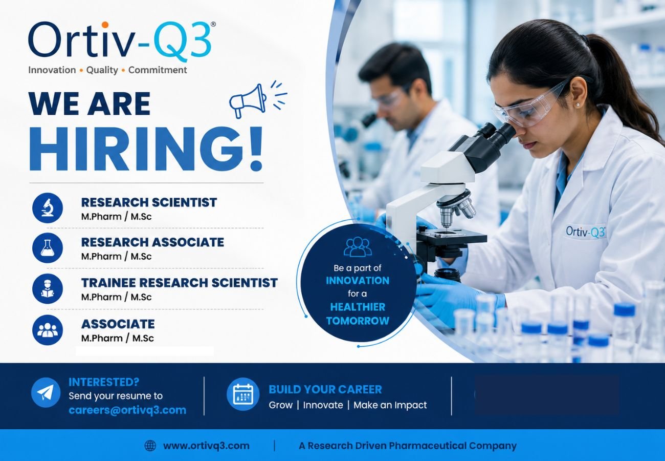 Ortiv-Q3 Hiring For Research Scientist / Research Associate / Trainee Research Scientist / Associate