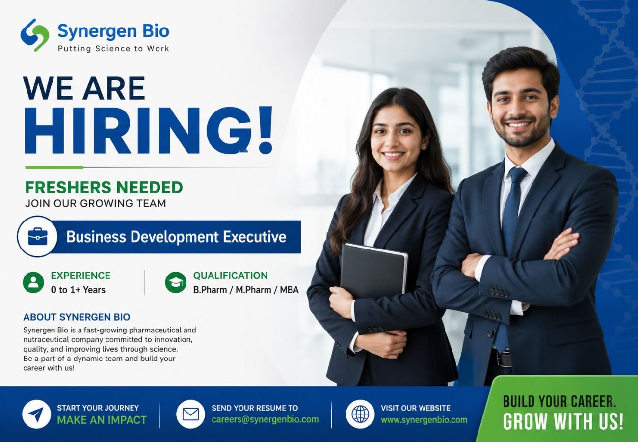 Freshers Needed In Business Development Executive At Synergen Bio
