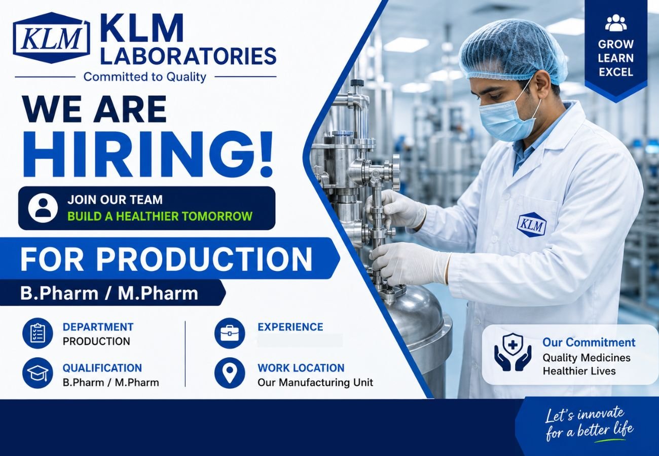 KLM Laboratories Hiring For Production