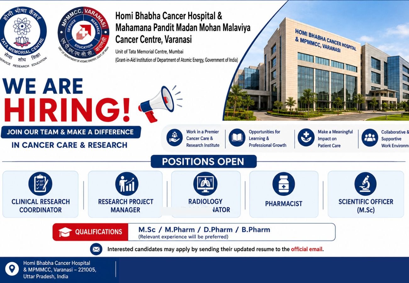 Homi Bhabha Cancer Hospital & MPMMMCC Hiring For Clinical Research Coordinator / Research Project Manager / Radiology IT Coordinator / Pharmacist / Scientific Officer