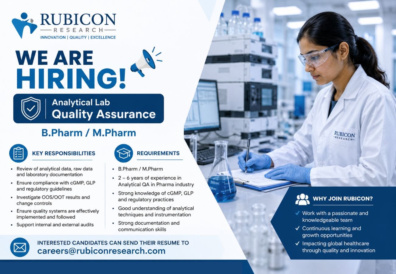 Rubicon Research Hiring For Analytical Lab Quality Assurance