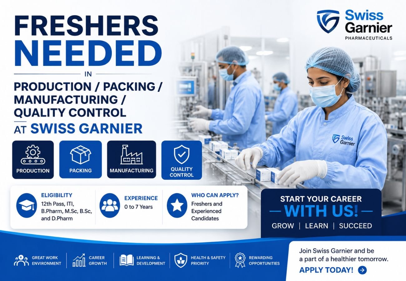 Freshers Needed In Production / Packing / Manufacturing / Quality Control At Swiss Garnier