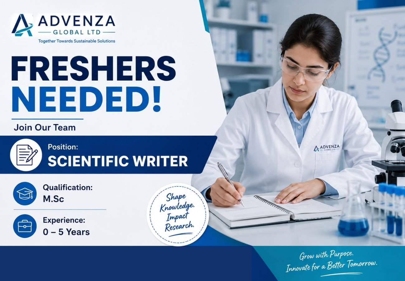 Freshers Needed In Scientific Writer At Advenza Global Ltd