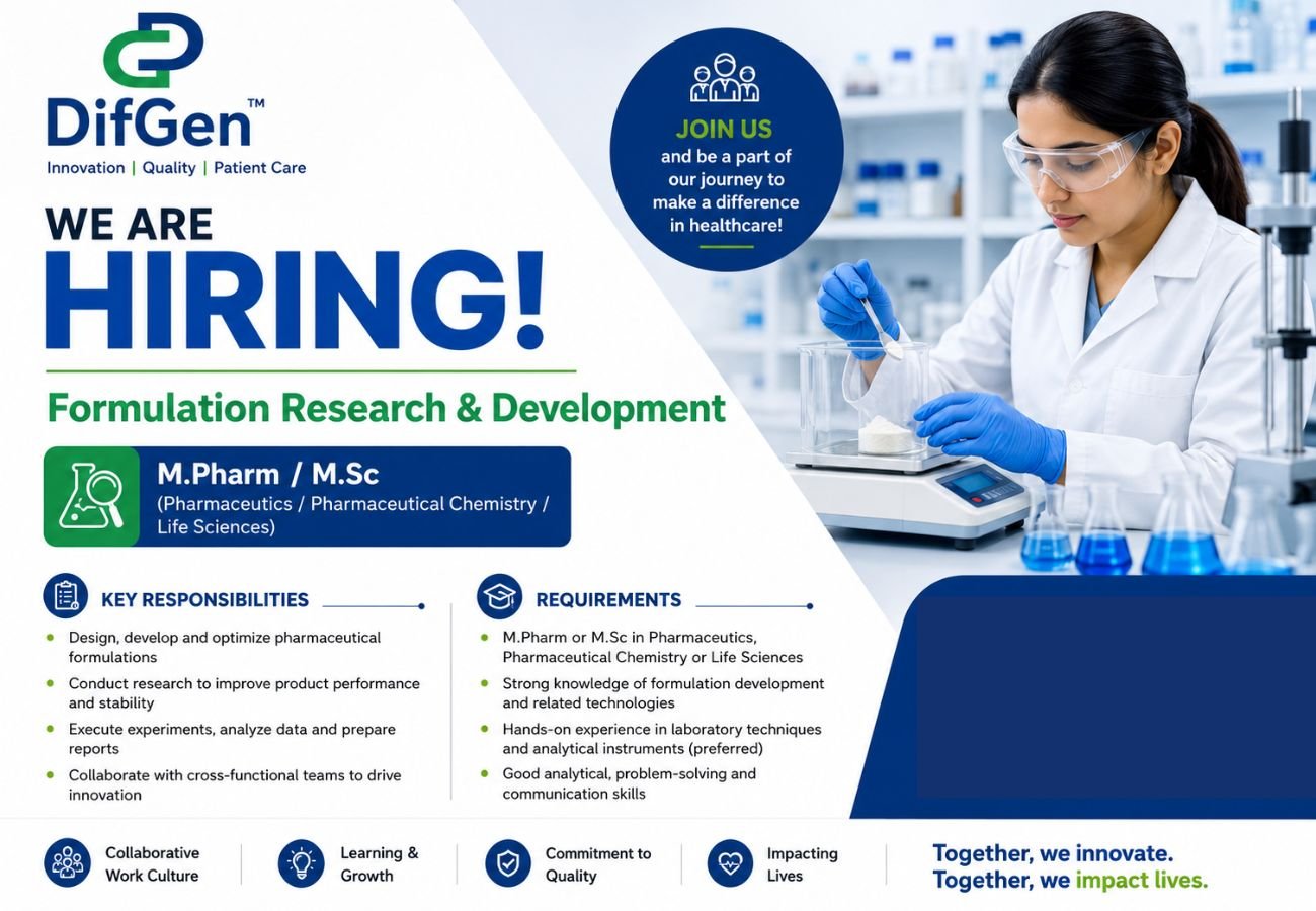 DifGen Pharmaceuticals Hiring For Formulation Research & Development