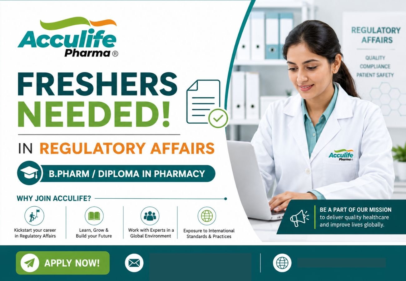 Freshers Needed In Regulatory Affairs At Acculife Pharma