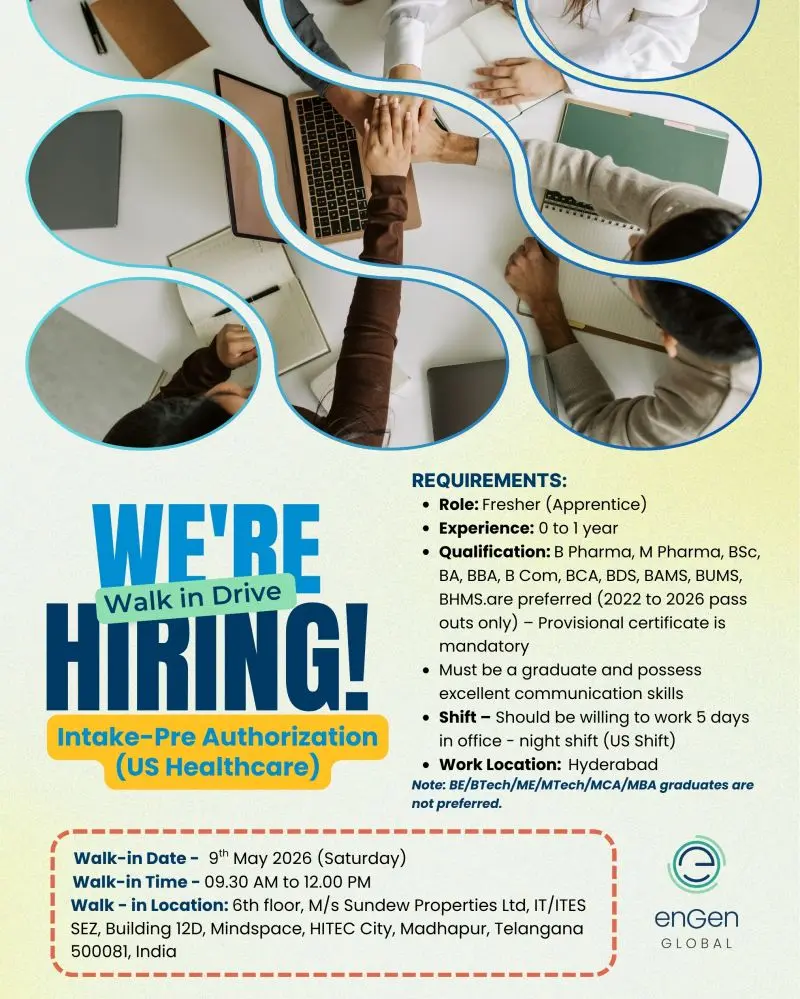 Freshers Needed In Intake – Pre Authorization (US Healthcare) At enGen Global