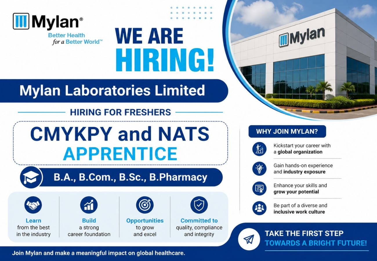 Mylan Laboratories Limited Hiring For Freshers CMYKPY and NATS Apprentice