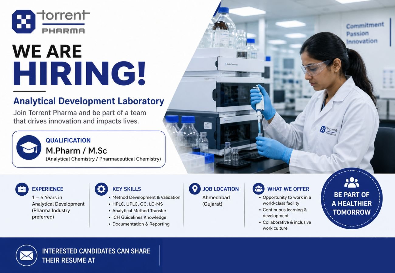 Torrent Pharma Hiring For Analytical Development Laboratory