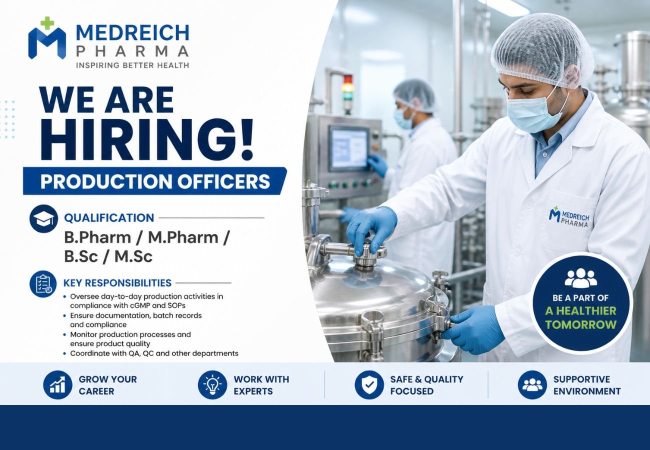 Medreich Pharma Hiring Production Officers
