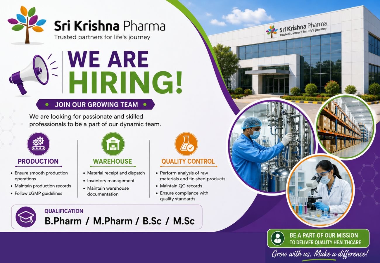 Sri Krishna Pharma Hiring For Production / Warehouse / Quality Control