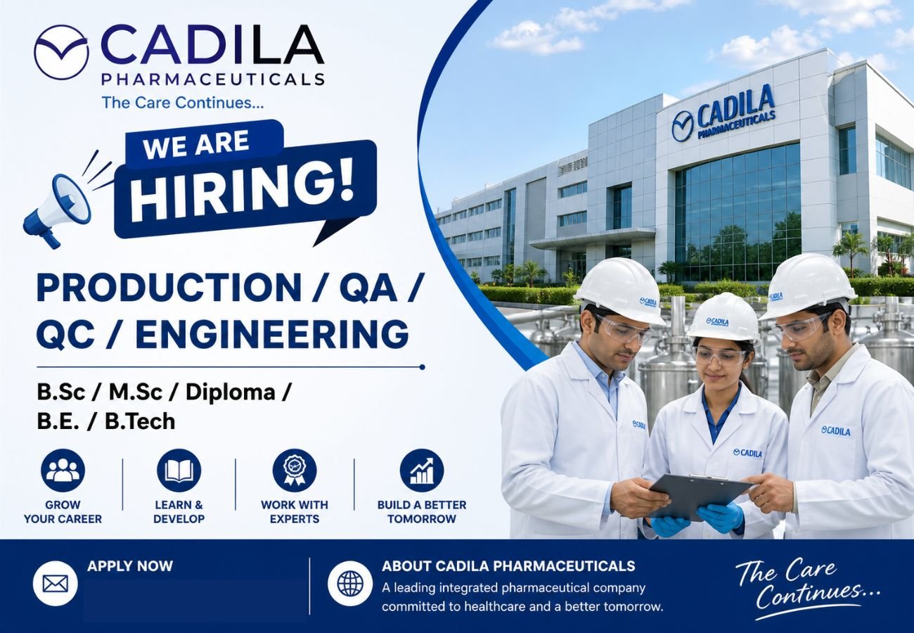 Cadila Pharmaceuticals Hiring For Production / QA / QC / Engineering