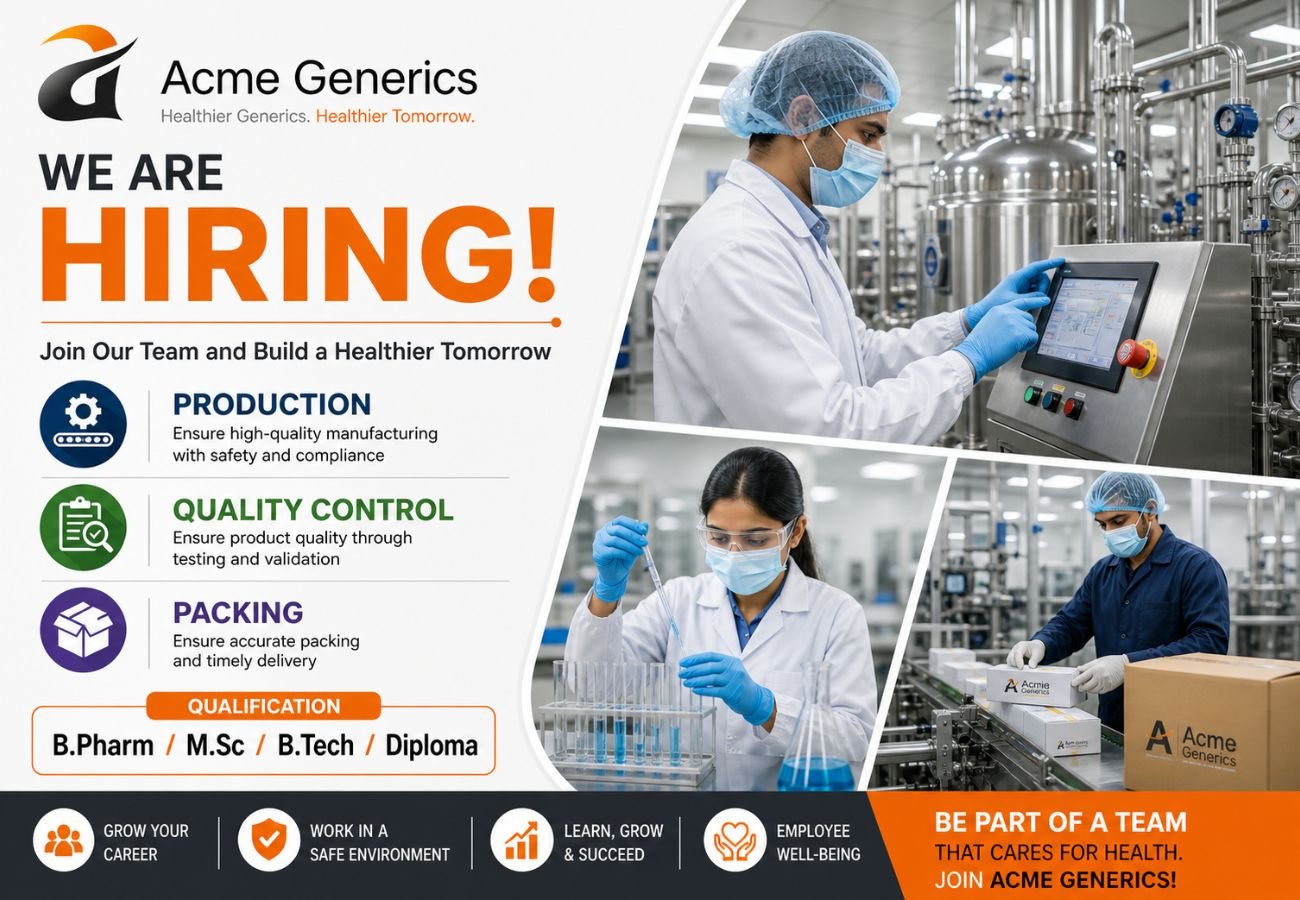 Acme Generics Hiring For Production / Quality Control / Packing