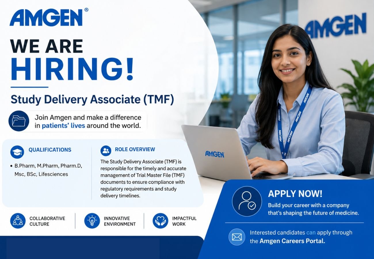 Amgen Hiring for Study Delivery Associate (TMF)