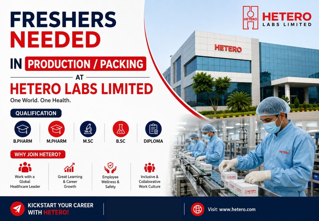 Freshers Needed In Production / Packing At Hetero Labs Limited