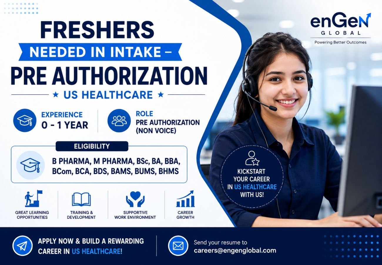 Freshers Needed In Intake – Pre Authorization (US Healthcare) At enGen Global