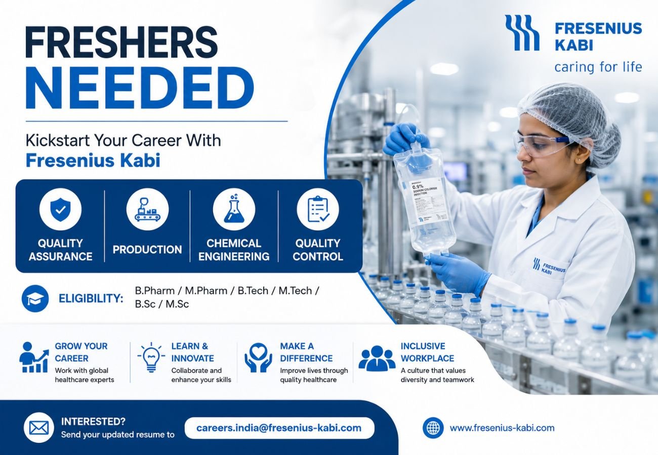 Freshers Needed In Quality Assurance / Production / Chemical Engineering / Quality Control At Fresenius Kabi