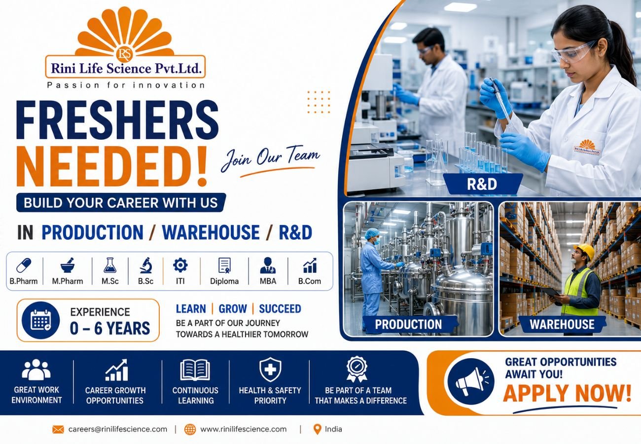 Freshers Needed In Production / Warehouse / R&D At Rini Life Science