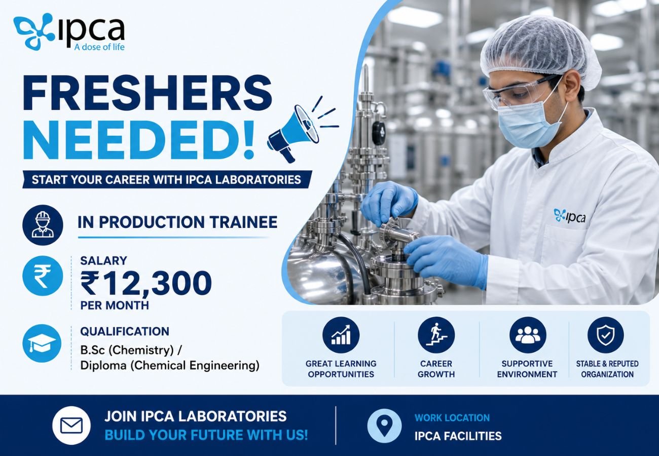 Freshers Needed In Production Trainee At IPCA Laboratories