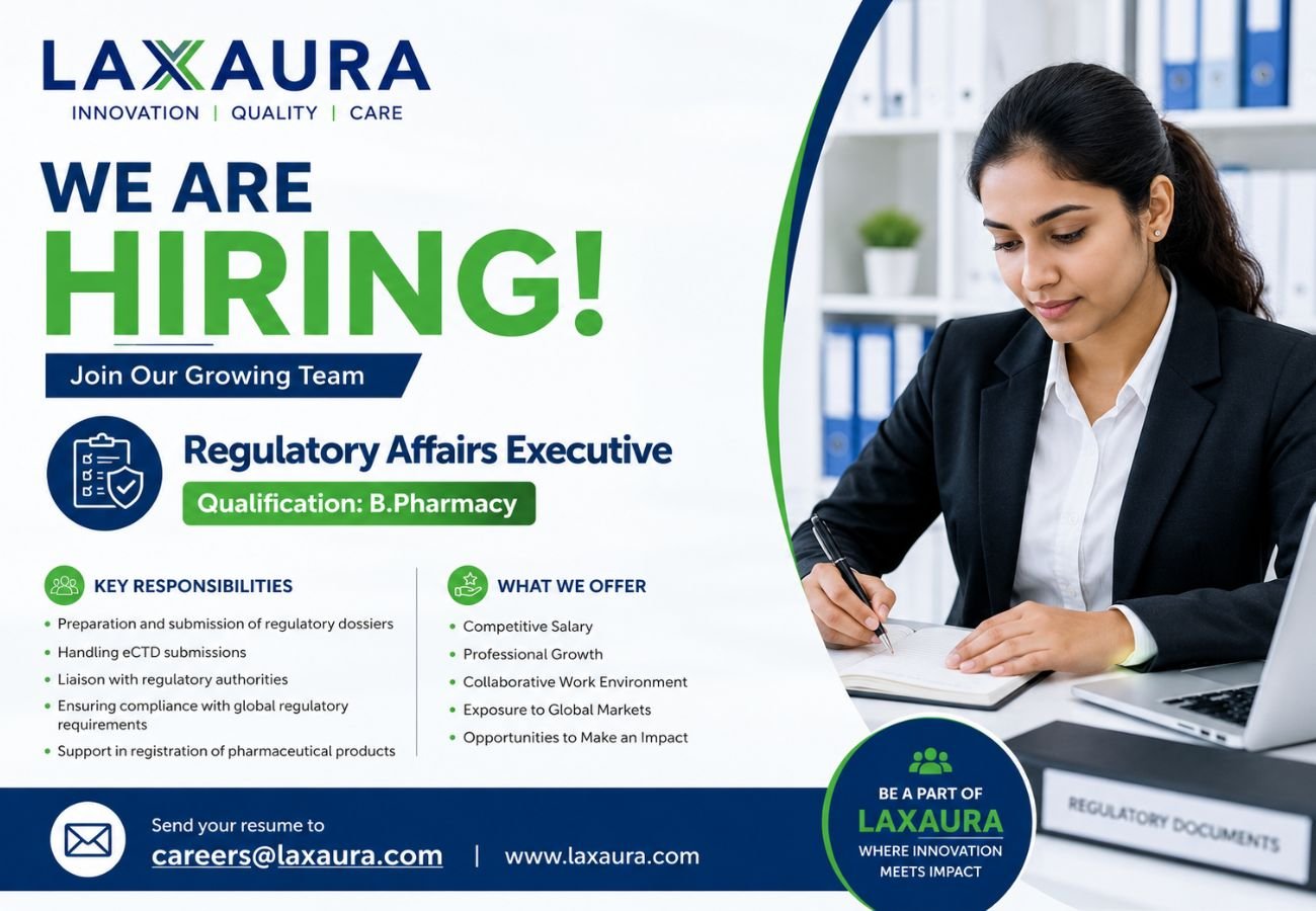 Laxaura Hiring For Regulatory Affairs Executive