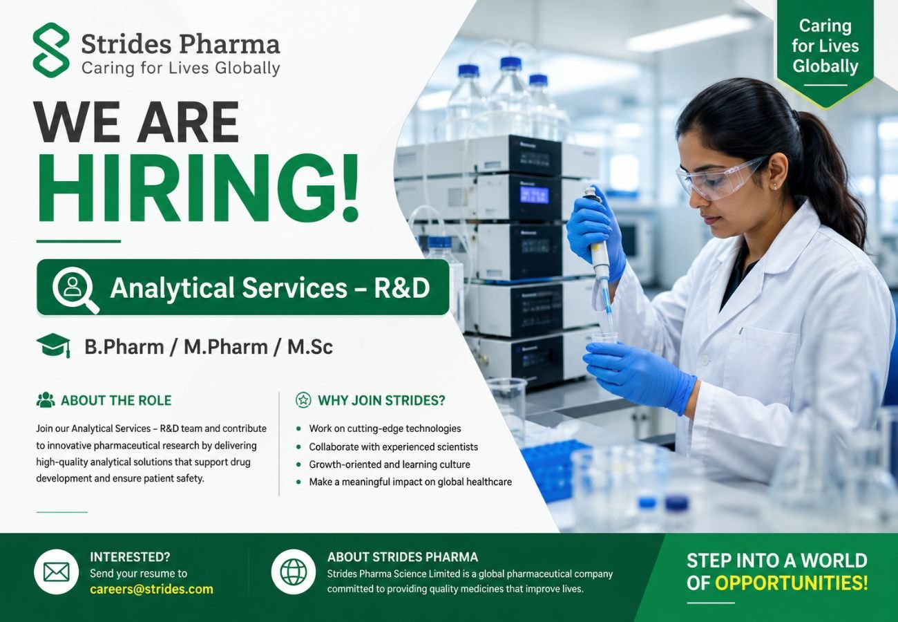 Strides Pharma Hiring For Analytical Services – R&D