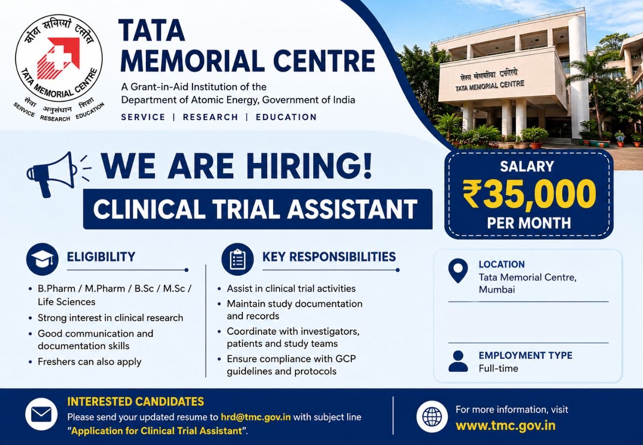 Tata Memorial Centre Hiring For Clinical Trial Assistant