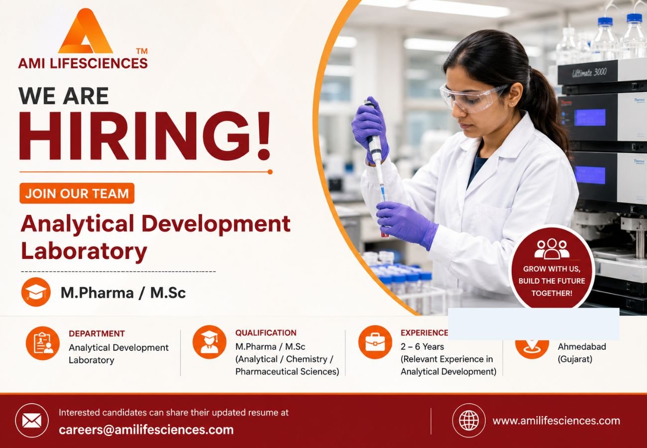 Ami Lifesciences Hiring For Analytical Development Laboratory