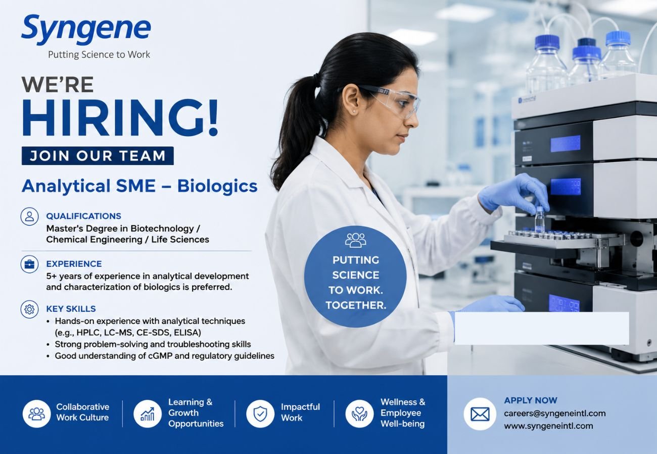Syngene International Hiring For Analytical SME – Biologics