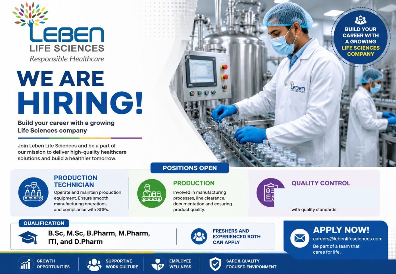Leben Life Sciences Hiring For Production Technician / Production / Quality Control