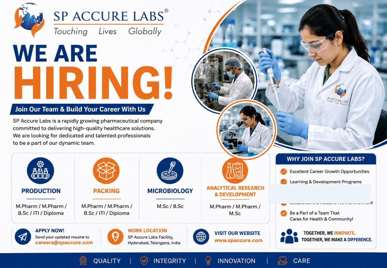 SP Accure Labs Hiring For Production / Packing / Microbiology / Analytical Research & Development