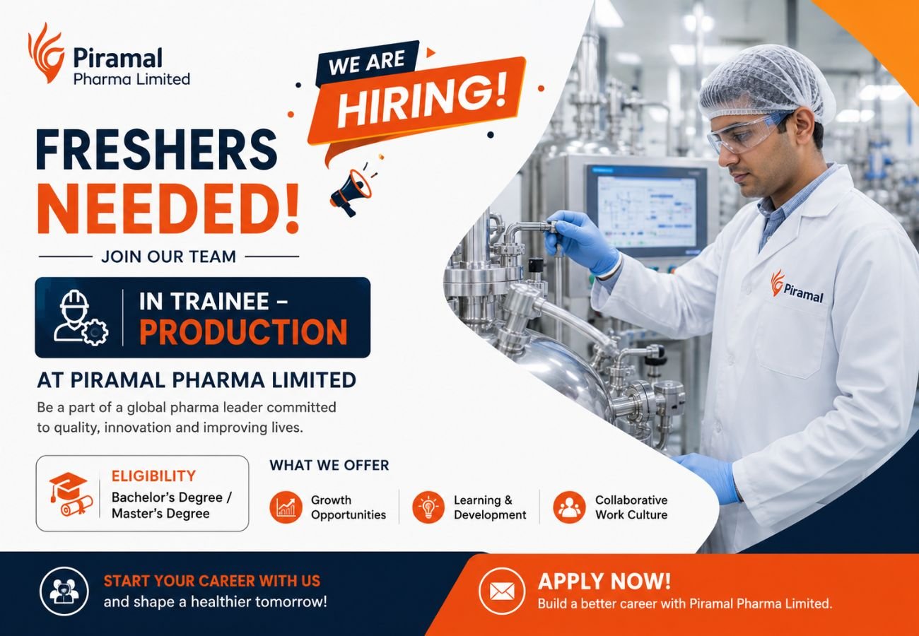 Freshers Needed In Trainee – Production At Piramal Pharma Limited