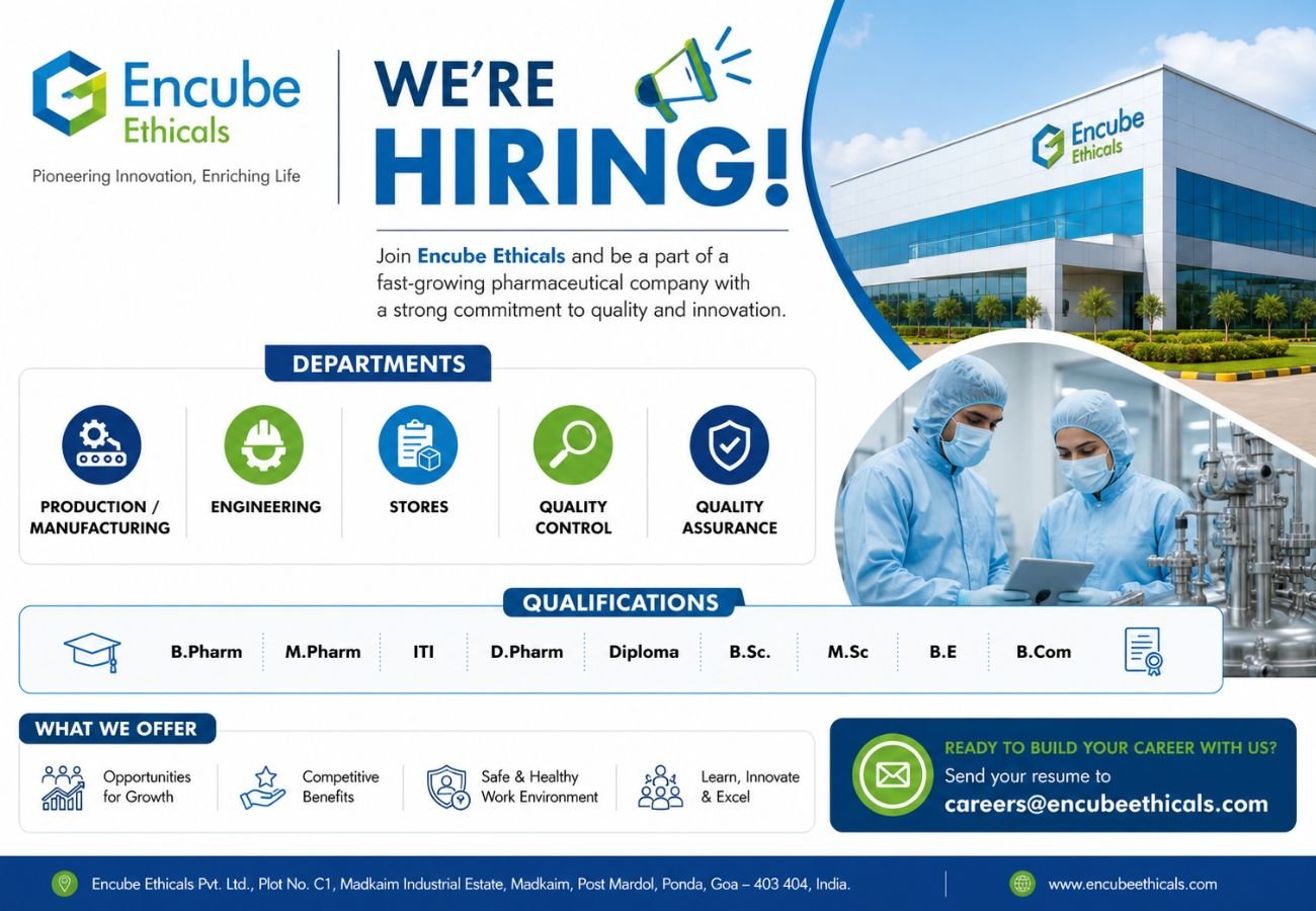 Encube Ethicals Hiring For Production / Manufacturing / Engineering / Stores / Quality Control / Quality Assurance