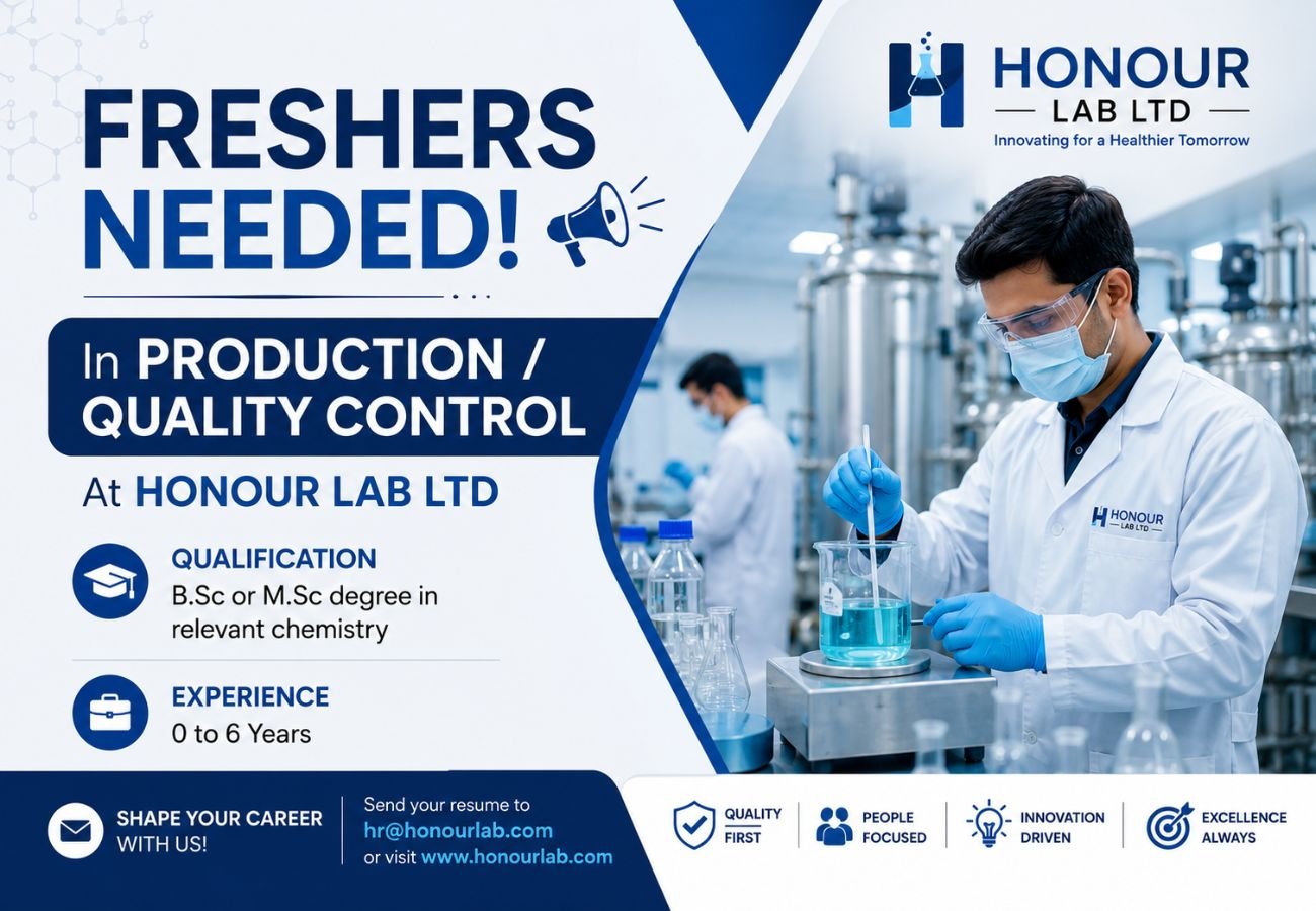 Freshers Needed In Production / Quality Control At Honour Lab Ltd