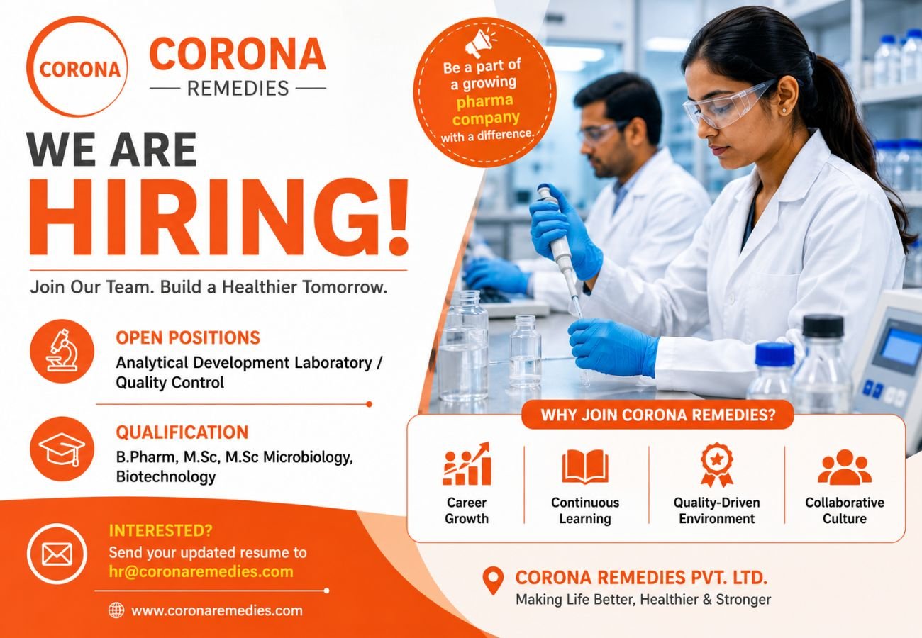 Corona Remedies Hiring For Analytical Development Laboratory / Quality Control